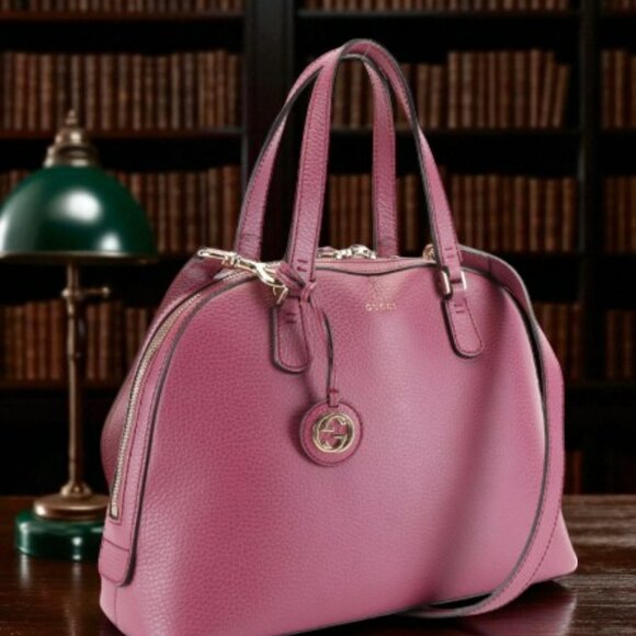 Gucci Lady Dollar Dome Two-Way Handbag in Pink Grained Leather - Picture 1 of 11